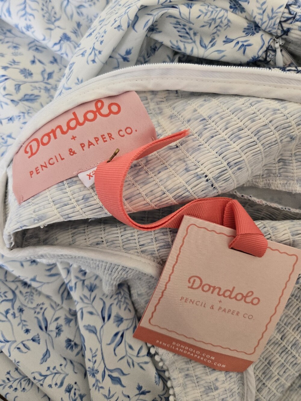 NWT Dondolo x Pencil + Paper Co Smocked Floral Blue White Cottagecore Dress, XS - Picture 10 of 13